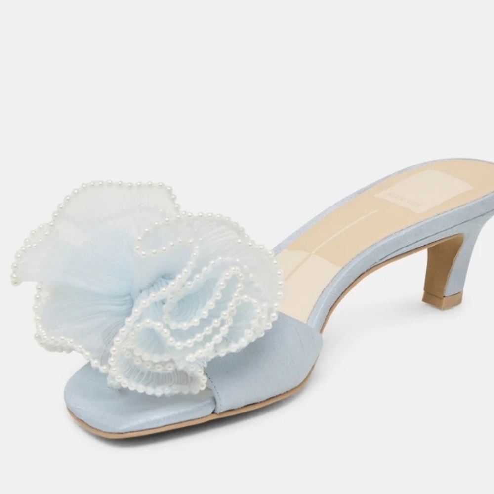 💙🔹️Dolce Vita 🔹️Light Blue Satin NARITA faux Pearl Heels - Picture 8 of 12